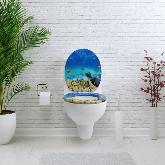 Sanfino Abattant WC en bois avec frein de chute qualite superieure nombreux motifs colores confortable Coral Reef Cdiscount Bricolage