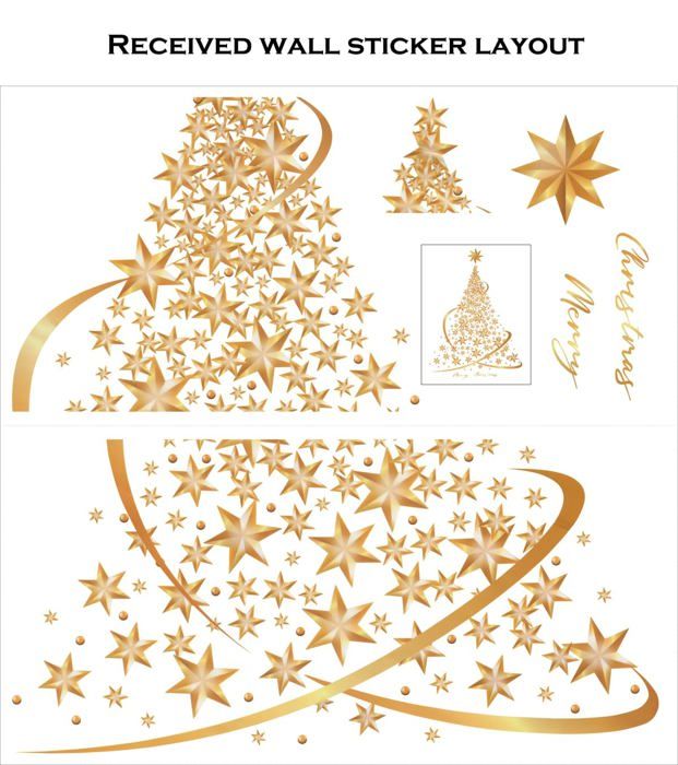 2 Autocollants Sapin De Noël Doré - 65 X 45 Cm - Décoration Fenêtre/Mur Réutilisable