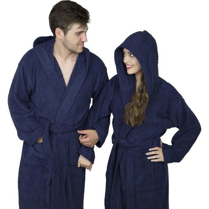 Peignoir En Tissu éponge à Col Châle Et Manches Longues, Ceinture, Noir