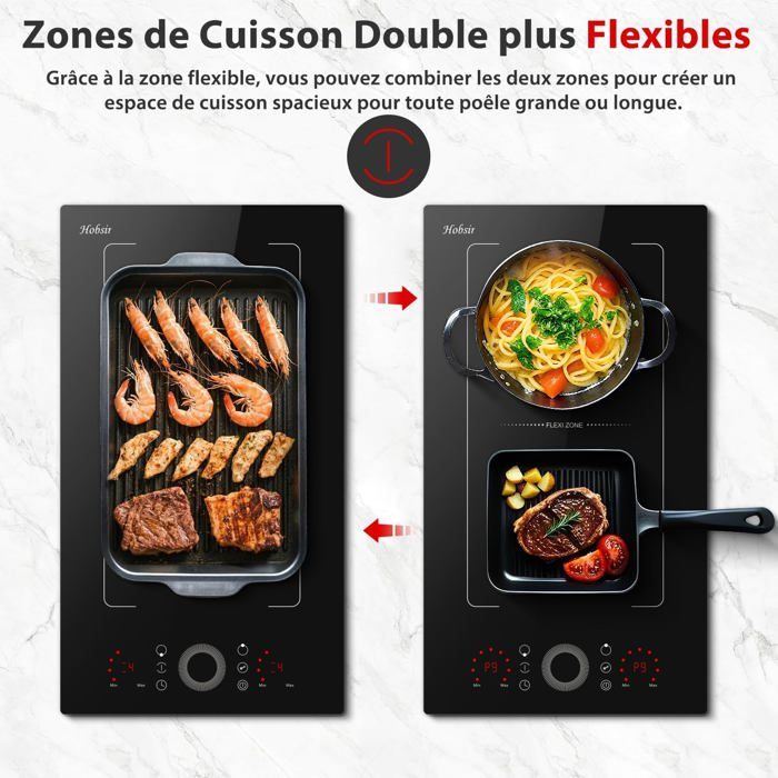Cooksir Plaque Induction 2 Plaques Avec Prise, Plaque De Cuisson Autonome 30 Cm, Commande Tactile, Zone Combine, 240V - Electroménager