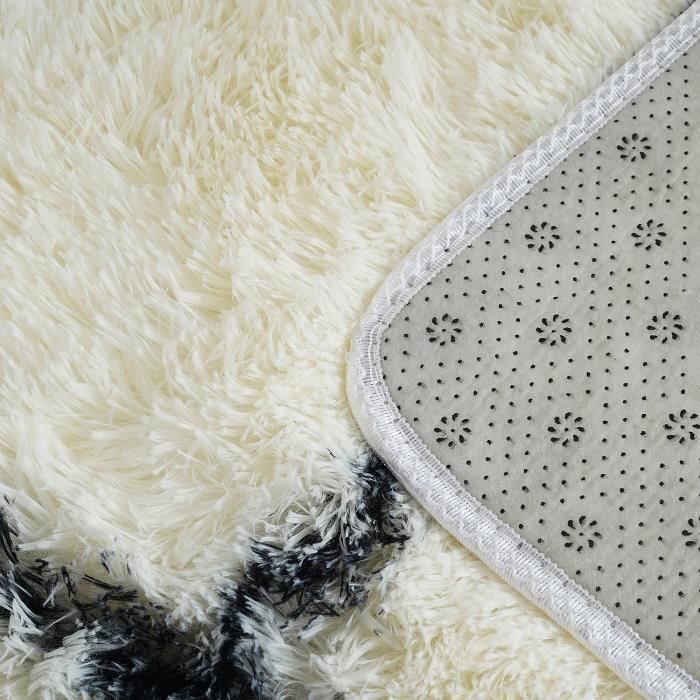 Leesentec Tapis Shaggy Noir Gris 120x160cm - Fourrure Synthétique Douce - Antidérapant Pour Salon/Chambre