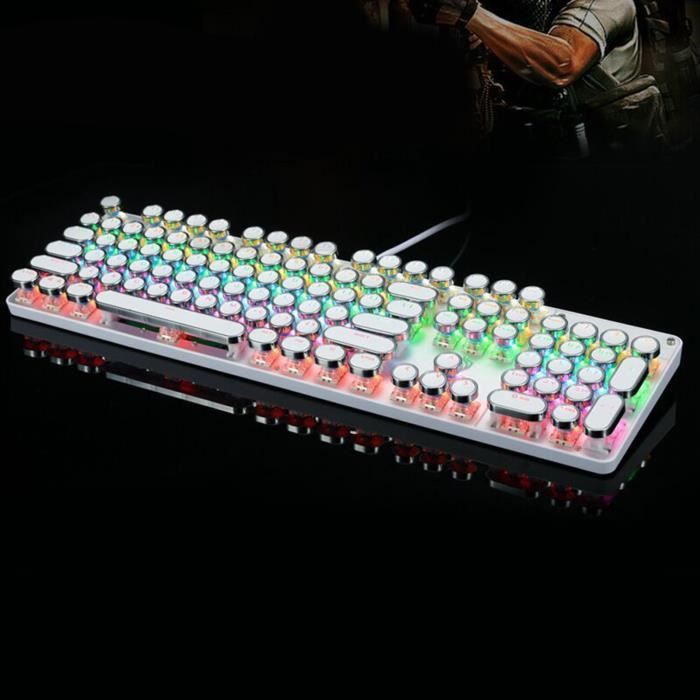 1 pièces clavier de jeu mécanique Punk rétro rond 104 touches clavier rétro-éclairé  arc-en-ciel filaire pour PC blanche K900-7 - Cdiscount Informatique