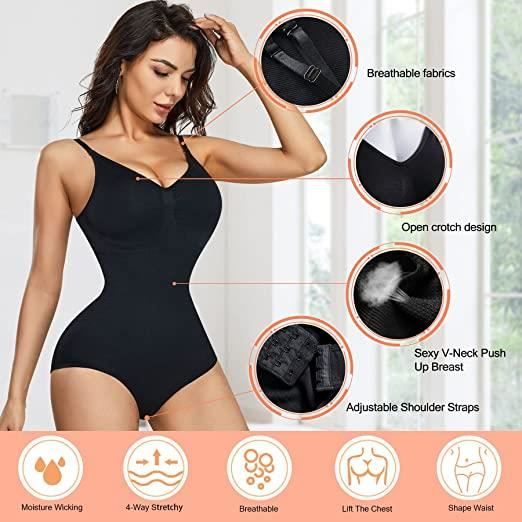 Chumian Bodysuit Femme Shapewear Gaine Amincissante Ventre Contrôle Body  Sans Couture Corps Col en V Combinaison Haut Noir - Cdiscount Prêt-à-Porter