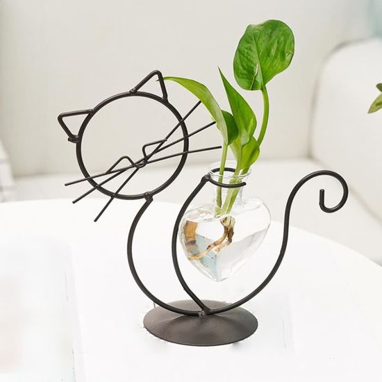 Vase,Pot de fleurs hydroponique créatif pour chat mignon, Vase Transparent  avec cadre en fer, plantes de table en verre, - Type A - Cdiscount Maison