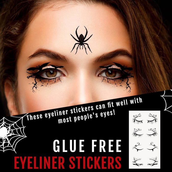 Kit Tatouages Temporaires Halloween - 10 Toiles D'Araignée 3D + 10 Paires Yeux Noirs - Faciles à Appliquer Et Retirer
