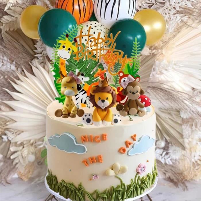 Décoration gâteau anniversaire thème animaux de la forêt Tim & Puces