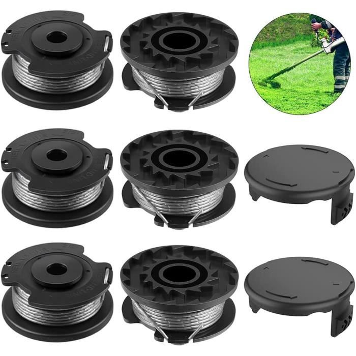6 Pièces Fil Coupe-Bordure + 2 Couvercles Compatible Worx WA0004.1 WA0010 - Bobine 1.65mm 3m Pour WG150 WG173E WG183E