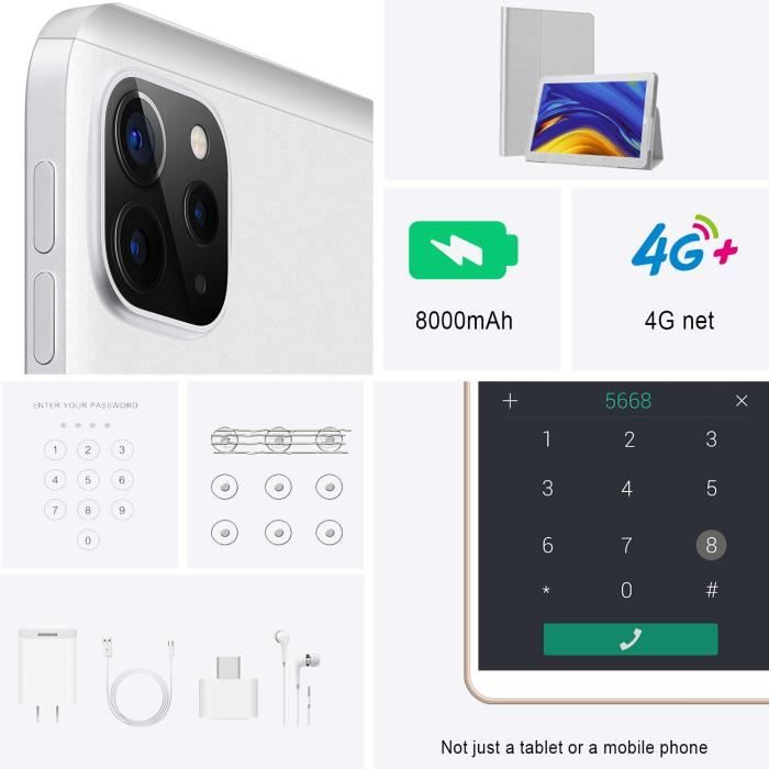 Tablette Tactile 10.1 Pouces Android 9.0 4G LTE3