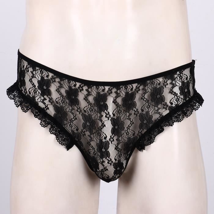 Calecon Culotte Sexy en dentelle florale pour homme sous vetement taille basse avec ceinture elastique string Type White