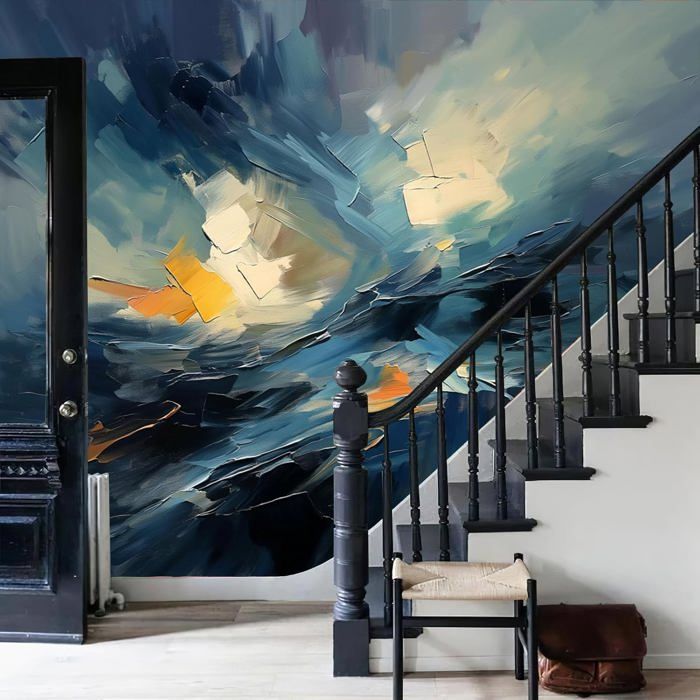 Papier Peint Panoramique 3D Peinture Abstraite Vague 350x256cm Nature ...