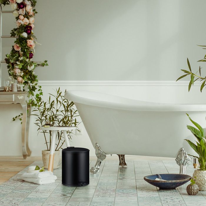 Poubelle De Salle De Bain Avec Sacs-poubelle, 5 Litres, Seau Intérieur Amovible, Couvercle Pratique, Noire, Relaxdays | Leroy Merlin