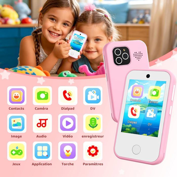 Téléphone Intelligent Pour Enfants 2,8 Pouces - Jouet Éducatif Double Caméra Pour 3 à 9 Ans