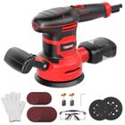 TEENO Ponceuse Orbitale 450W,6 Vitesses,13000 RPM,125/150mm,20 Disques Abrasifs,Collecte de Poussière,Câble 2m,Lunettes et Gants