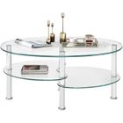 IAMS CHIEN Table Basse en verre trempé ovale 90 x 50 x 45cm (Transparente)