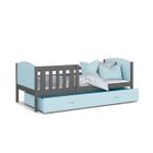 KIDS LITERIE Lit Enfant Tomy 90x190 Gris - bleu Livré avec sommiers, tiroir et matelas en mousse de 7cm