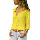 Chemise en Mousseline Femme - AmzBarley - Revers boutonné - Manches Longues - Jaune