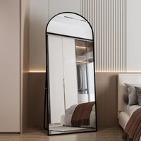 Miroir sur Pied 80x180 cm, Miroir Autonome Courbé en Pleine Longueur, Miroir de Sol pour Chambre ou Salon, Cadre-Noir