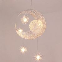 Fusion  Lustre Creative Lune Et Étoiles Fée LED Pendentif Lampe Lustre Plafonnier Enfants Chambre Décoration (Lumière chaude)