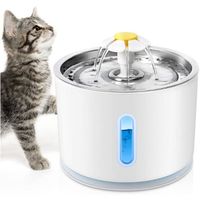 Fontaine à eau pour chat-Avec filtre à charbon actif-Fenêtre de niveau d'eau-LED lumineuse-Grande capacité de 2,4 l -gris