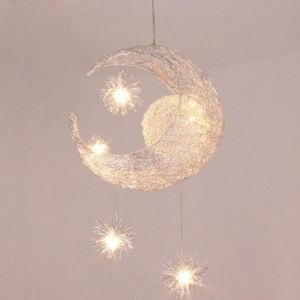 LUSTRE ET SUSPENSION Fusion  Lustre Creative Lune Et Étoiles Fée LED Pendentif Lampe Lustre Plafonnier Enfants Chambre Décoration (Lumière chaude)