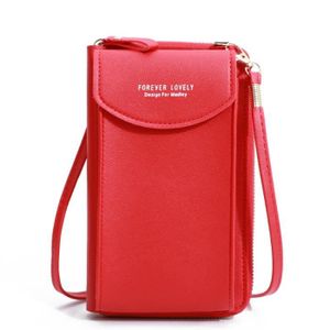 TOUT EN UN couleur Rouge Sac portefeuille long pour femmes, sac à bandoulière, pochette pour téléphone avec fermeture éc