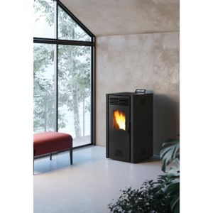 INVICTA Adrano Poêle à granulés modulable de 3,1 à 7,3 kW - Acier - Rendement : 90 % - Autonomie : 21 h - Flamme verte 7* - Noir