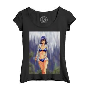 T-SHIRT T-shirt Femme Col Echancré Noir Fairy Tail Juvia Mage Eau Manga Sorciere Manga Anime