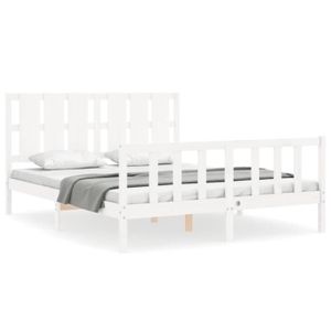 STRUCTURE DE LIT Pwshymi-Cadre de lit avec tête de lit blanc King S