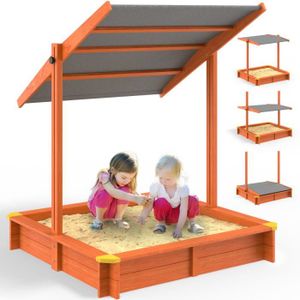 BAC À SABLE Spielwerk Bac à sable en bois d'épicéa MAX 140x120cm toit réglable de protection UV jeu pour enfants extérieur jardin