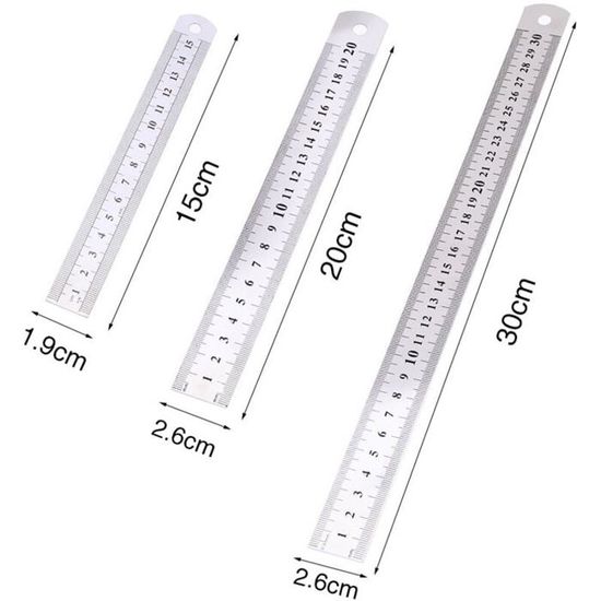 Lot De 3 Règles En Acier Inoxydable - 15cm, 20cm, 30cm - Double Graduation Cm/pouces - Parfait Pour école, Bureau, Dessin