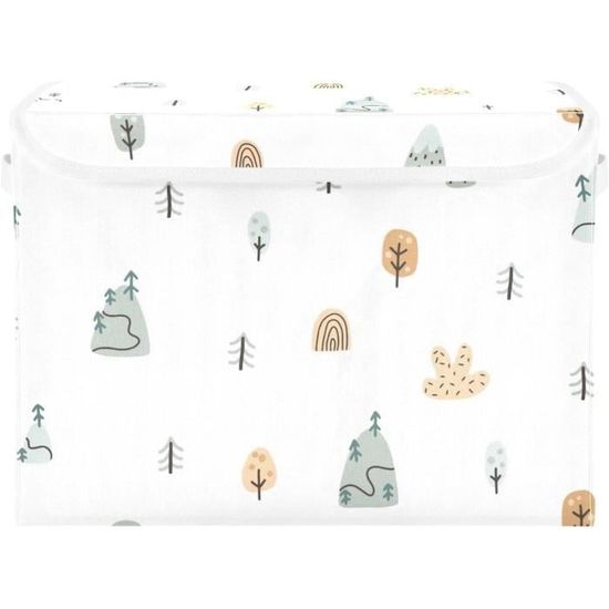 Grandes Boîtes De Rangement Pliables En Tissu Avec Couvercle, Motif Forêt, Montagnes, Arbres