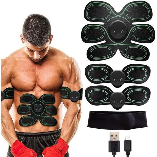 Ceinture électrostimulatrice Abdominale EMS – Rechargeable USB, 6 Modes, 20 Niveaux D'intensité, Avec 2 Patches Pour Bras, Pour Tonifier Les Abdominaux Et Les Bras