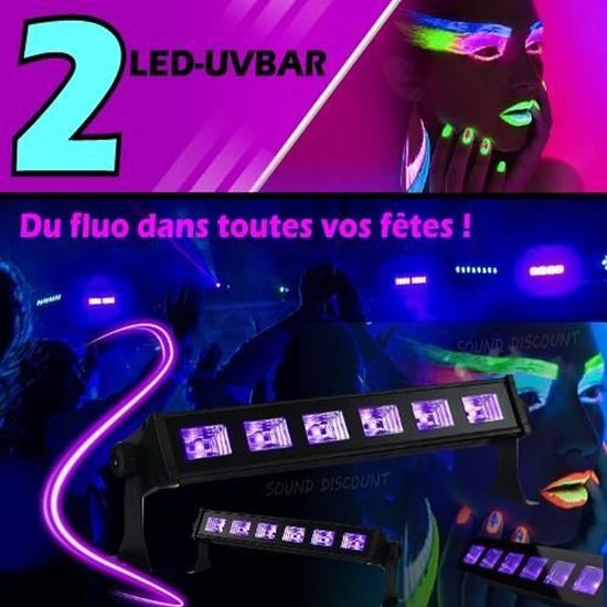 jeux de lumières pack de 2 LED-UVBAR6 soirée fluo garantie PA DJ LED MIX SONO BAR CLUB LASER ANNIVERSAIRE mariage