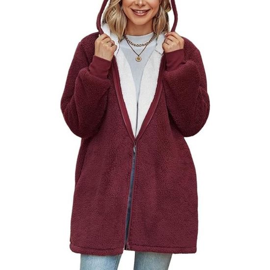 Sweat Polaire Femme à Capuche – Veste Zippée Chaude – Grande Taille Disponible – Pour Automne Hiver Extérieur Décontracté – Couleur Unie