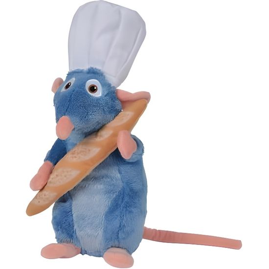 Peluche Disney 33 Cm : Rat Remy Chef De Cuisine Avec Baguette De Pain - Peluche Licence Ratatouille