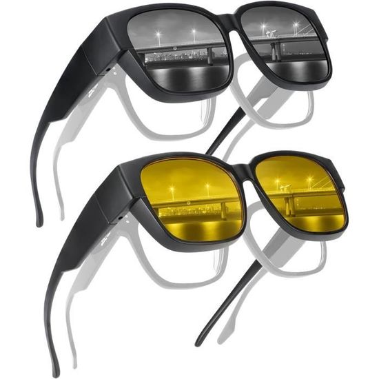 Lunettes De Soleil Polarisées à Enfiler Sur Lunettes - Noir Mat Unisexe