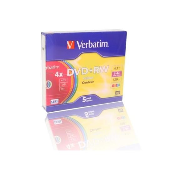VERBATIM Lot de 5 DVD+RW Colours - 4.7 Go - 4X