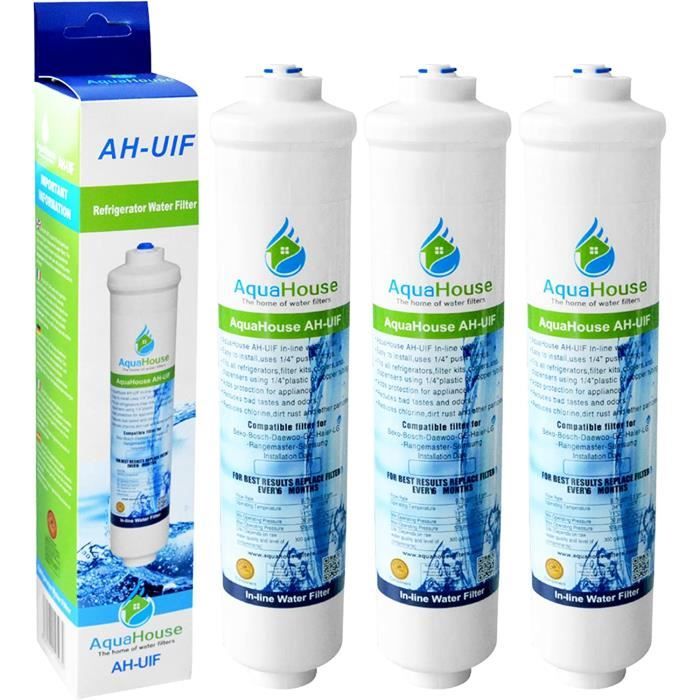3x AquaHouse AH-UIF Compatible Filtre à eau universel pour réfrigérateur Samsung LG Daewoo Rangemaster Beko Haier etc Réfrigérateur