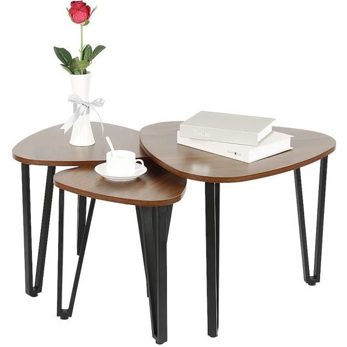 LARAS Table basse gigogne - Pied en métal noir - Style industriel
