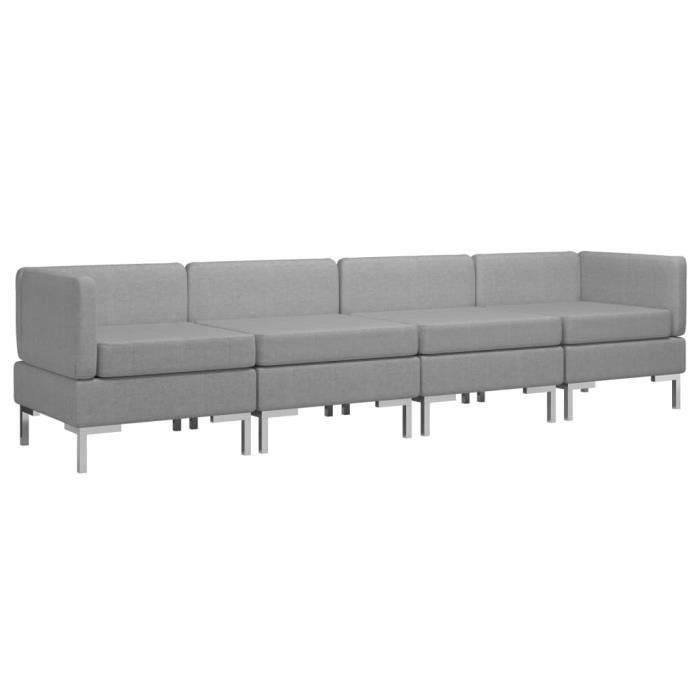Set de Canapé élégant 4 pièces AVEC 4 coussin de siège Tissu Gris clair