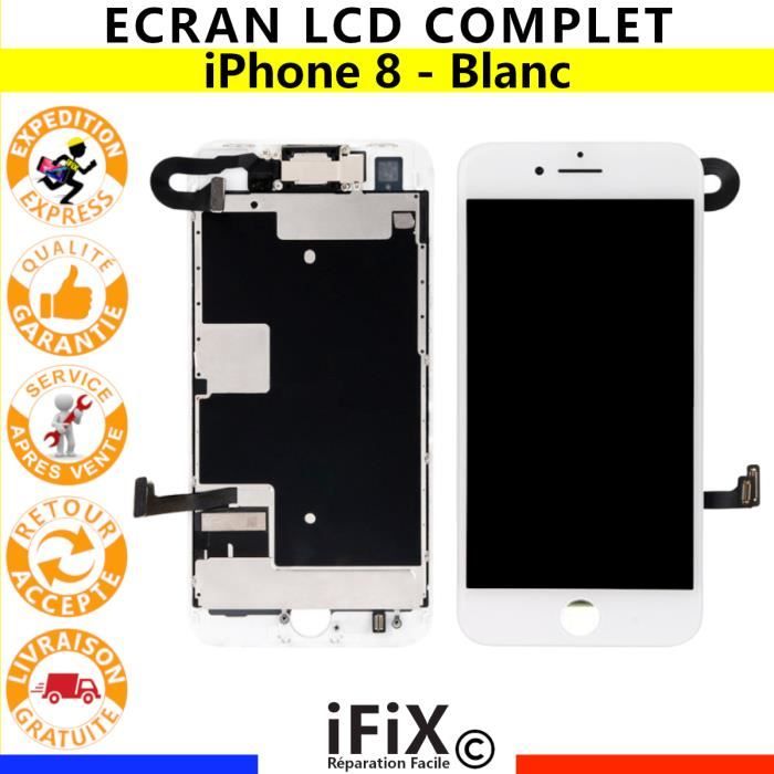 LCD Ecran Complet iPhone 8 Blanc Vitre tactile Sur Châssis - ÉCRAN Pré-installé pour Apple A1863, A1905, A1906