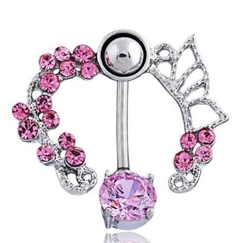 Piercing Nombril Contour - Couronne de Roses - Acier Chirurgical Rose