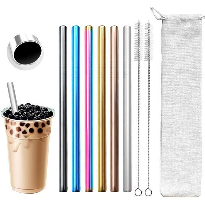 PAILLE Pailles Metalliques Reutilisables 6 pailles a Smoothie en metal inox Pailles de couleur Extra Larges de 12 mm avec 2 B112