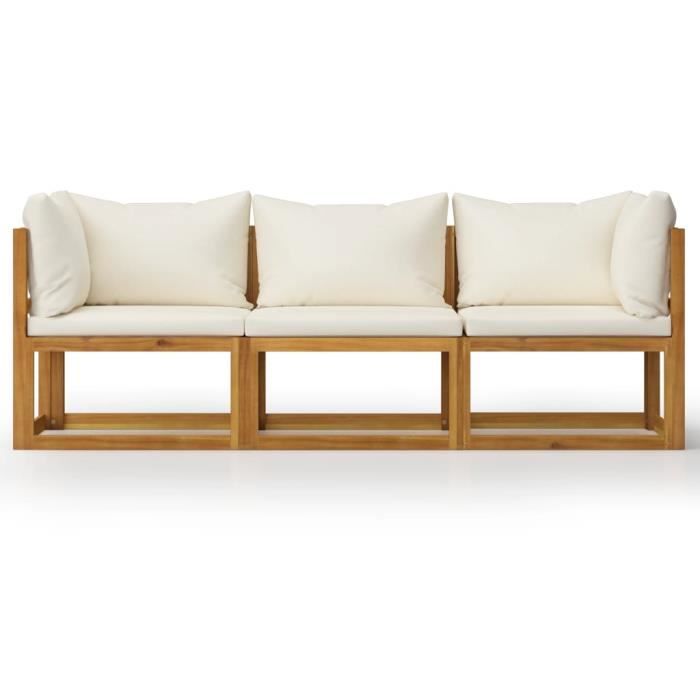 Star Market® Canapé Contemporain Sofa - Canapé de jardin à 3 places - avec coussin Crème Bois d'acacia #79769