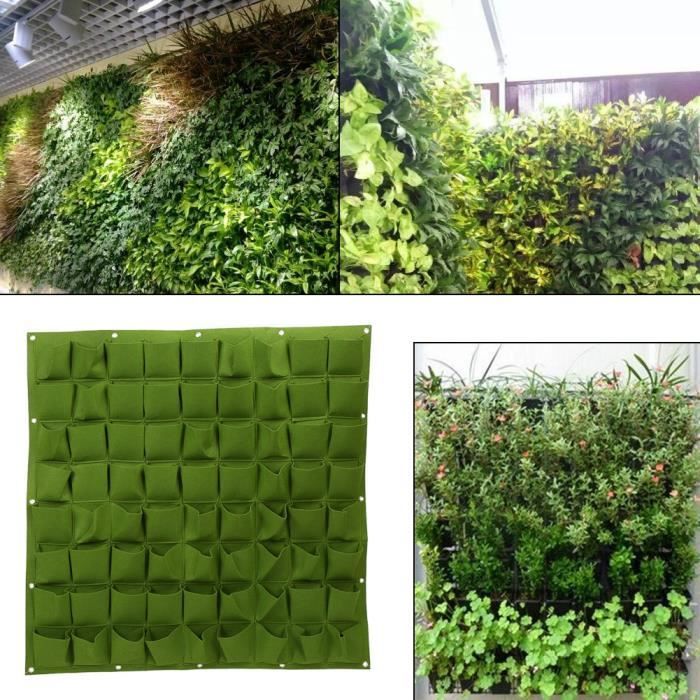 KIMISS Sac de plantation 72 poches suspendues sac de plantation de jardin mur vert vertical végétal extérieur vert