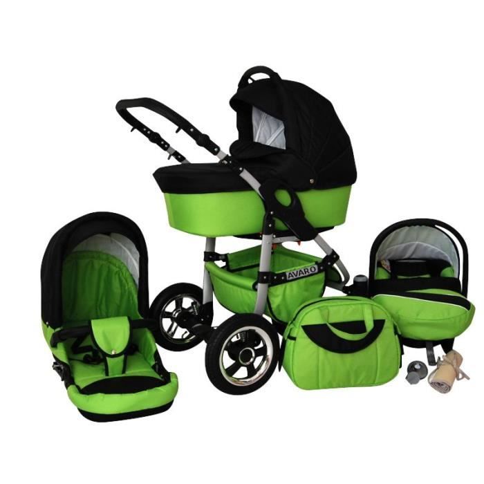 Avaro 3 en 1 Poussette avec siège auto 21 Racing vert & noir