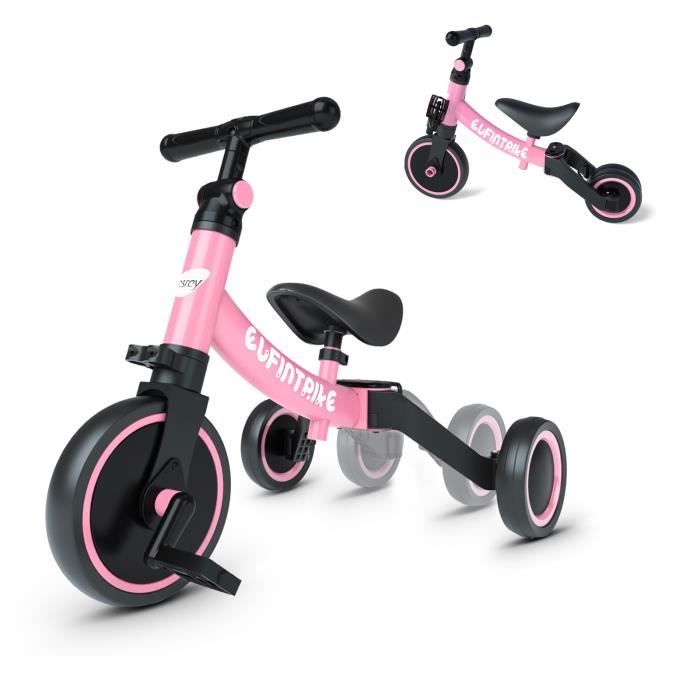BESREY 5 en 1 Tricycle Draisienne Vélo +Pour les Bébés et Enfants de 1 à 4 ans Rose