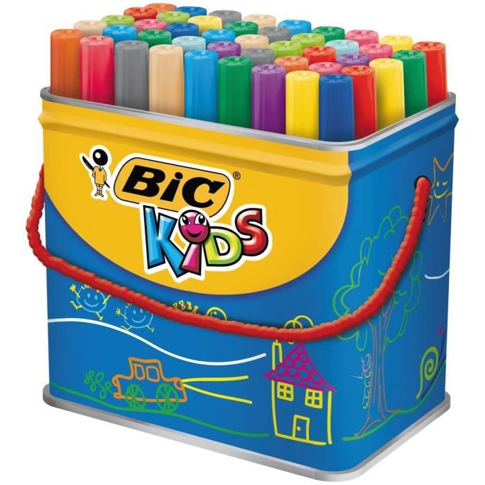 BIC Kids Visacolor XL Feutres de Coloriage à Pointe Large - Couleurs Assorties, Pot de 48