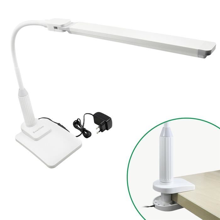 Lampe de Table de Bureau a LED Dimmable Tactile Fonctionnel Blanche a Pince et Base de Table et Tête de Lampe Rotatif de ENUOTEK