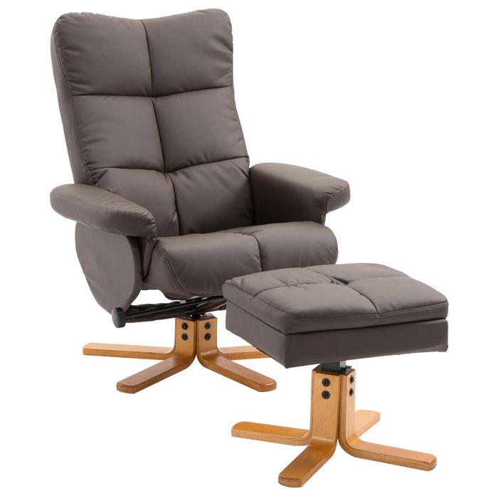 Fauteuil relax inclinable style contemporain repose-pieds coffre rangement simili cuir acier bois chocolat 59 80x86x99cm Marron